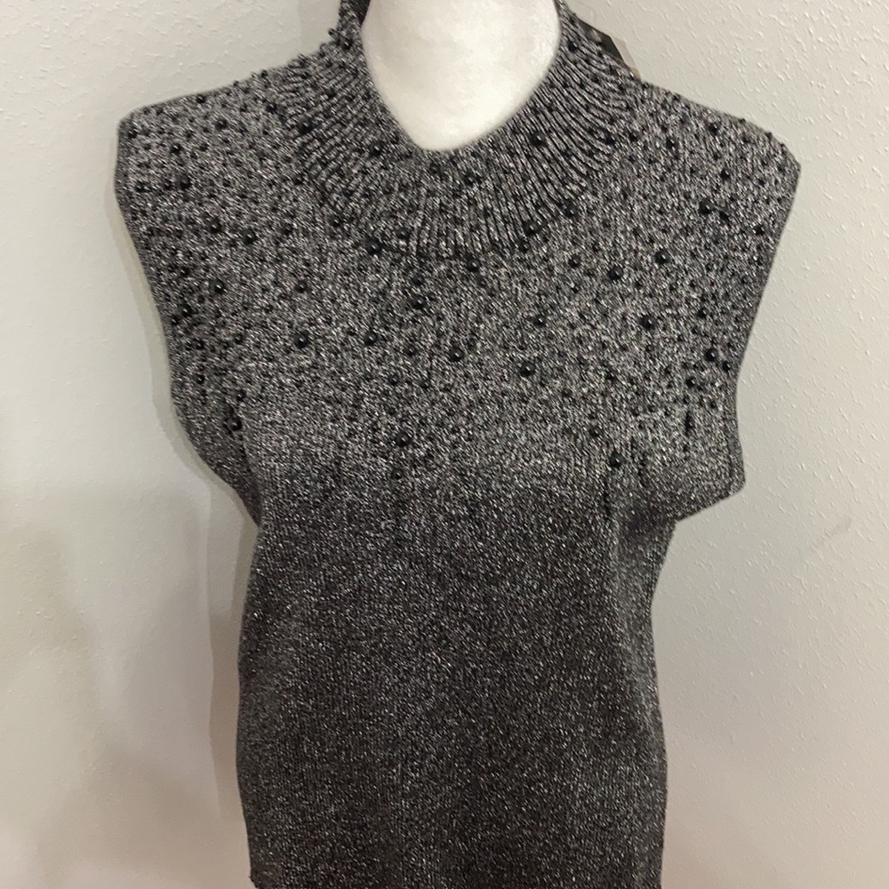 NWT Investments Black Beaded Metallic Sleeveless Blouse Size XL - Picture 9 of 14